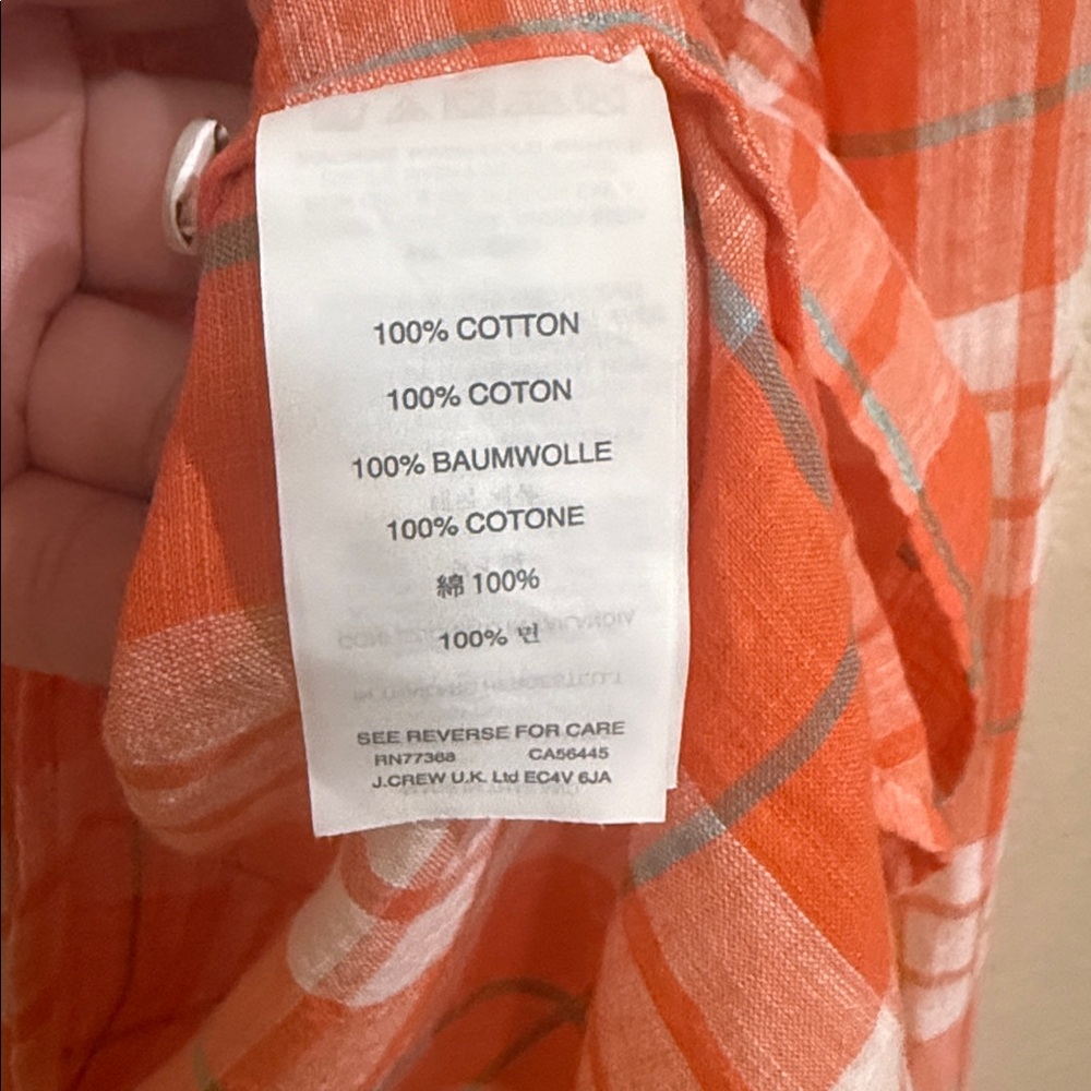 J. Crew Women Gauzy Popover Button Down in Orange Plaid Shirt Size 12 - Picture 12 of 13